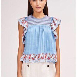 Amur Claire Embroidered Smocked Blouse